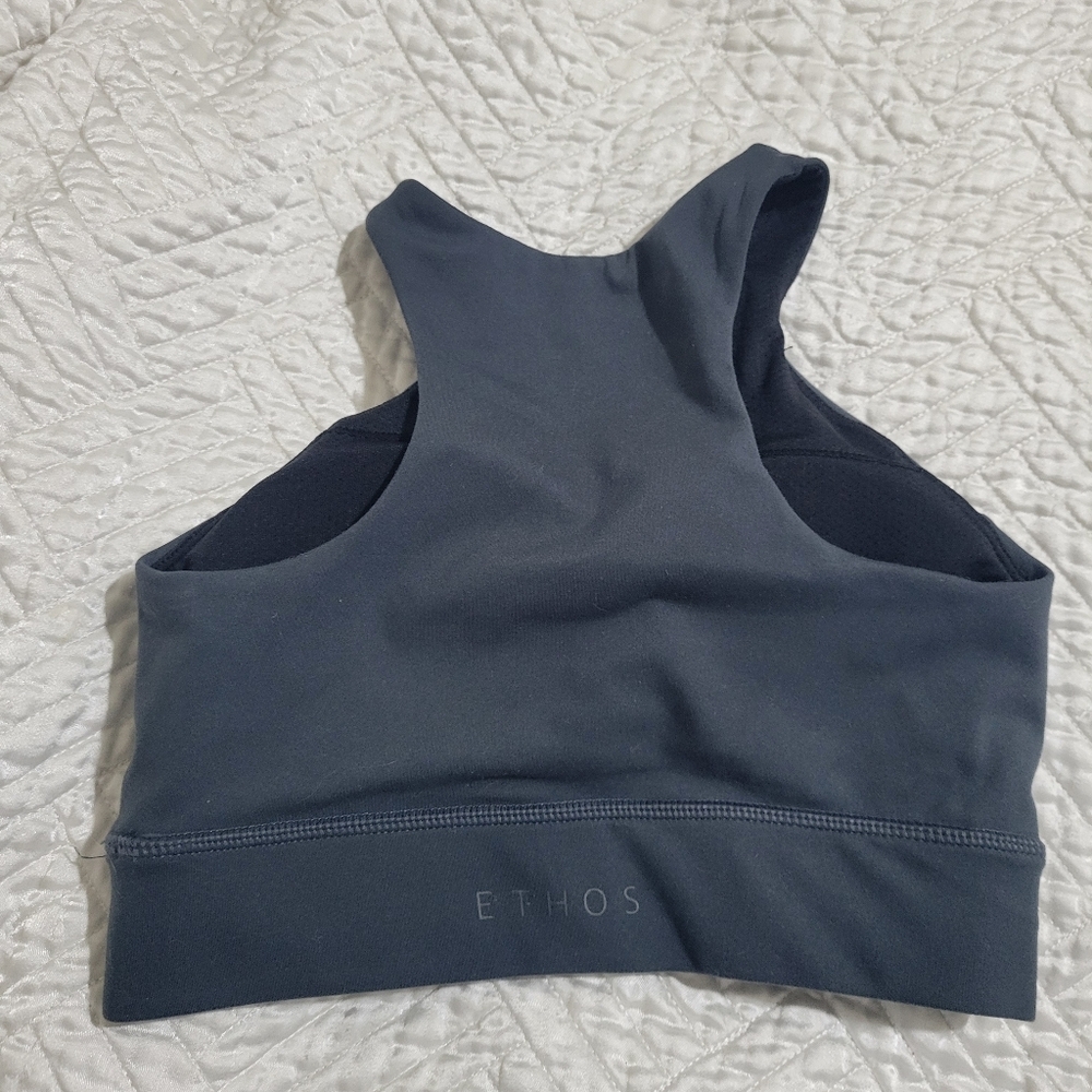 ETHOS High Neck Sports Bra XXS Blue Gray Minimalist Activewear Alo Lulu Vibes - Picture 4 of 5
